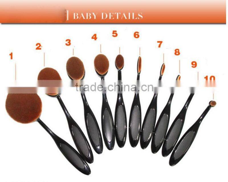 2016 New Professional 10 Pcs Soft Oval Toothbrush Design Makeup Brush Brush Makeup Cosmetics Tool Sets Foundation Brushes