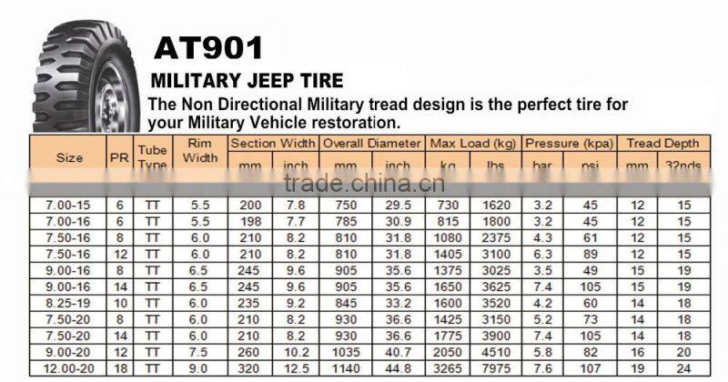 High quality Aotai Military Jeep Tyre 8.25-19 7.50-16