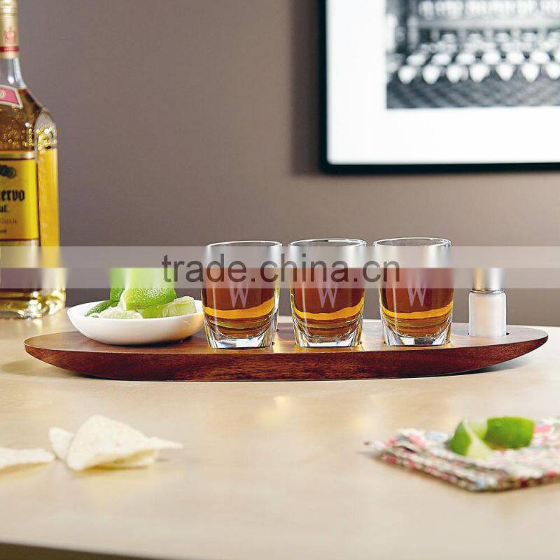 Wooden Serving Tray Glasses Holder Rustic Feel Wood Cups Holder with Hole Kitchenware Beer Tray for Bar