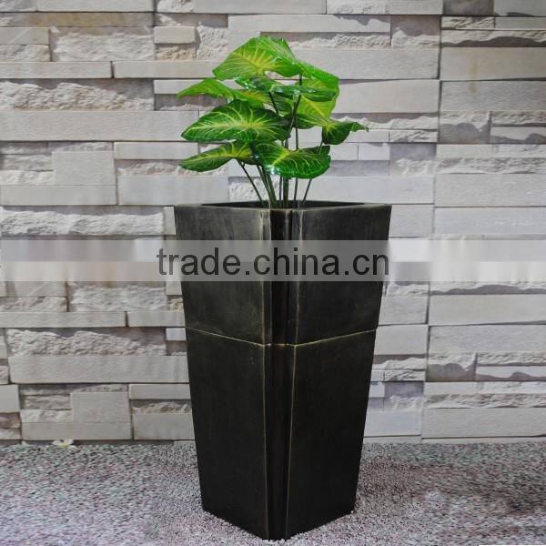 Hotel decoration fiberglass tall square flower pot bronze planter