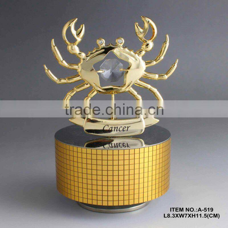 gold plated Zodiac aquarius music box with crystals from swarovski