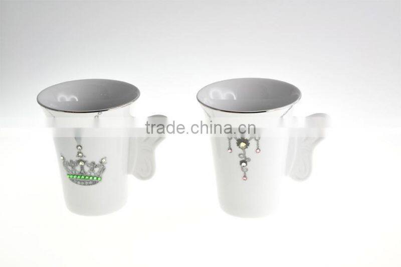 High Quality Porcelain Butterfly Medium Size Tea Mug 2 Sets With Gold Color Handle with Crystals from SWAROVSKI