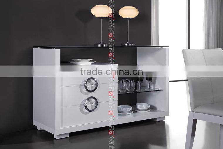 white gloss sideboard / modern glass sideboard / glass top sideboard N6316