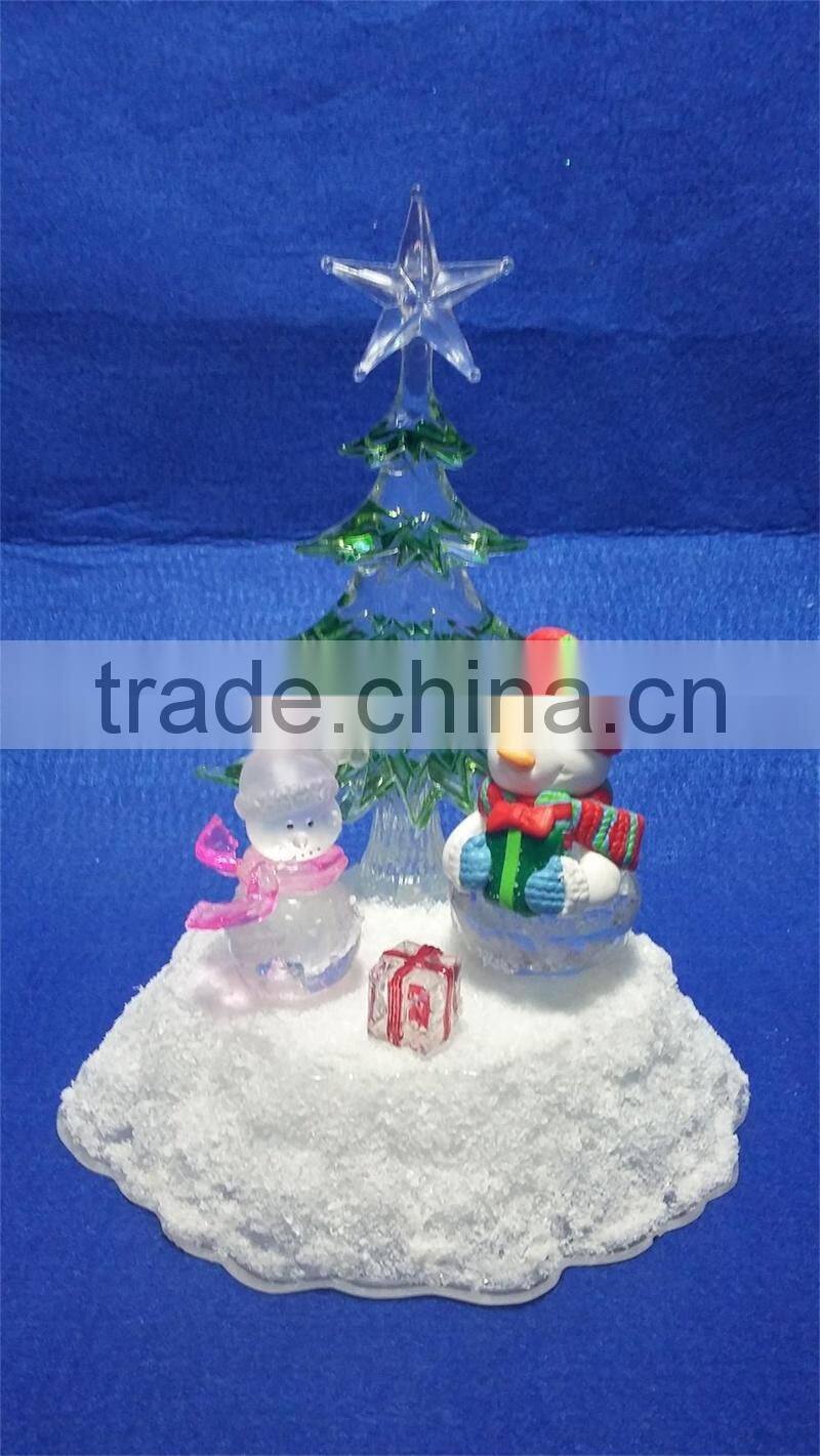acrylic LED artificial christmas green tree with snowman
