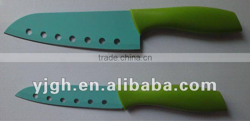 2pcs non-stick Santoku coating knife set with holes on blade