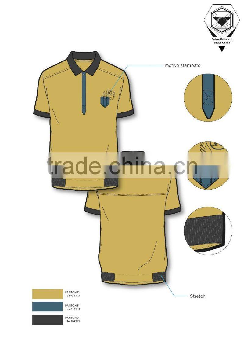 2016 Men's fashion yellow polo golf shirt Italy design with bottom hem rib