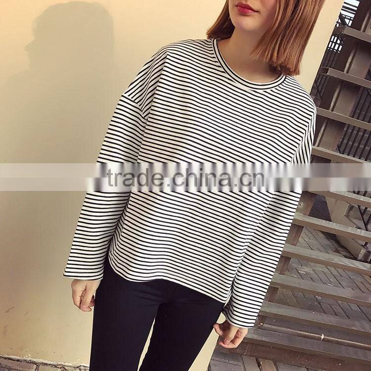 Fashion custom stripe long sleeve women bulk wholesale t shirts
