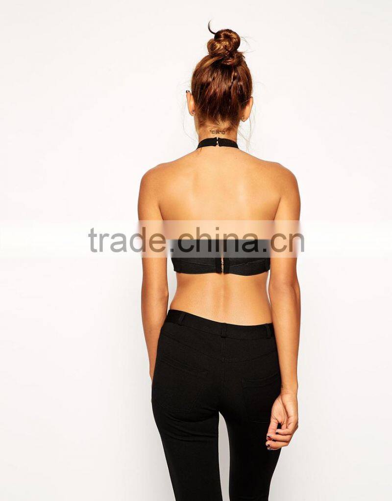 Latest arrival Open back Crop Top With Halter Neck In Crepe