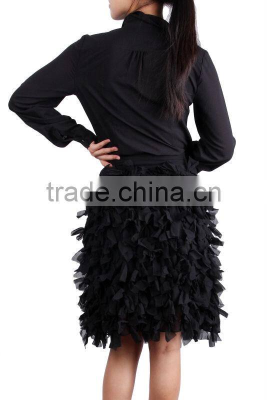 Ladies Fashion sexy Long Sleeve black tiered skirt latest dress designs photos