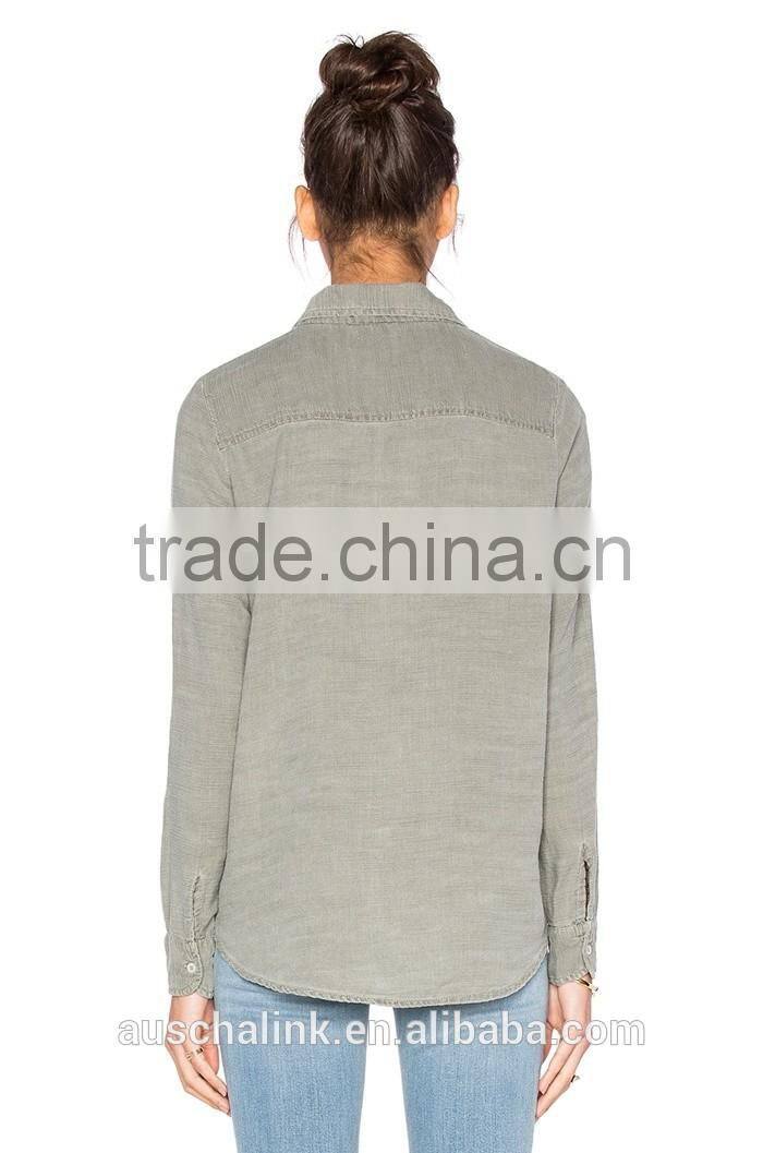 new style autumn women army olive grey twill shirt factory price