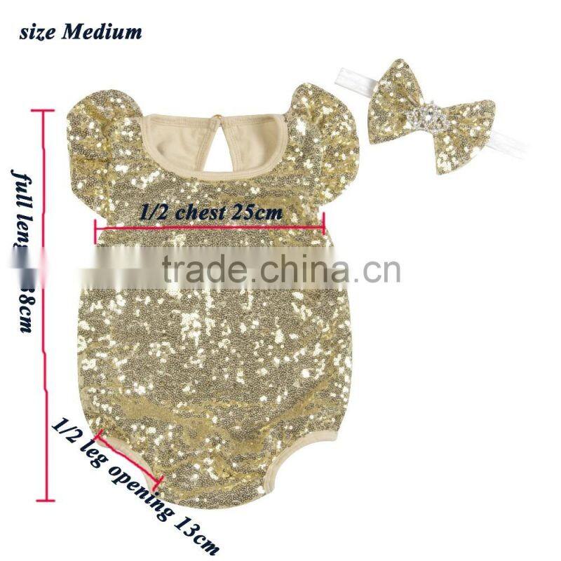 100%organic cotton wholesale baby sequins romper short sleeve cotton baby rompers