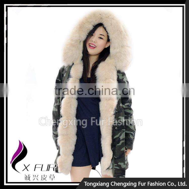 CX-G-P-03B Women Fashion Fur Jacket With Fur Inside Fur Collar Parka