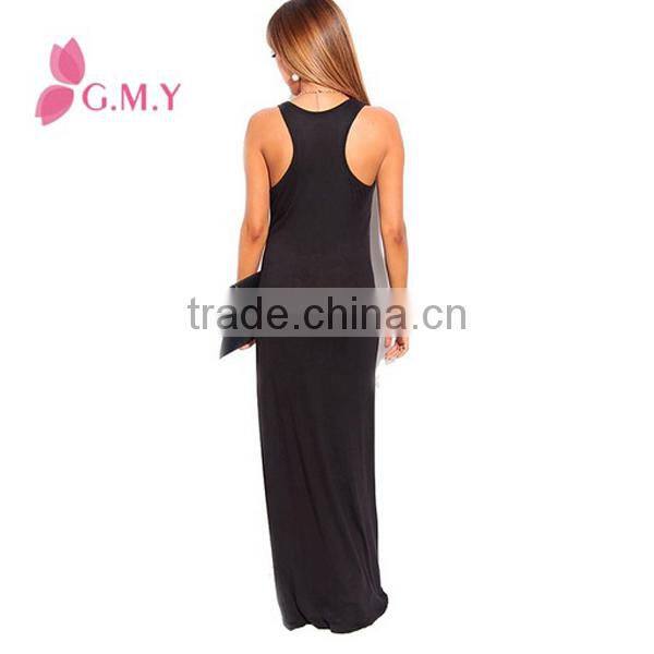 Women scoop neck racer back sleeveless casual dress strechy long maxi dress