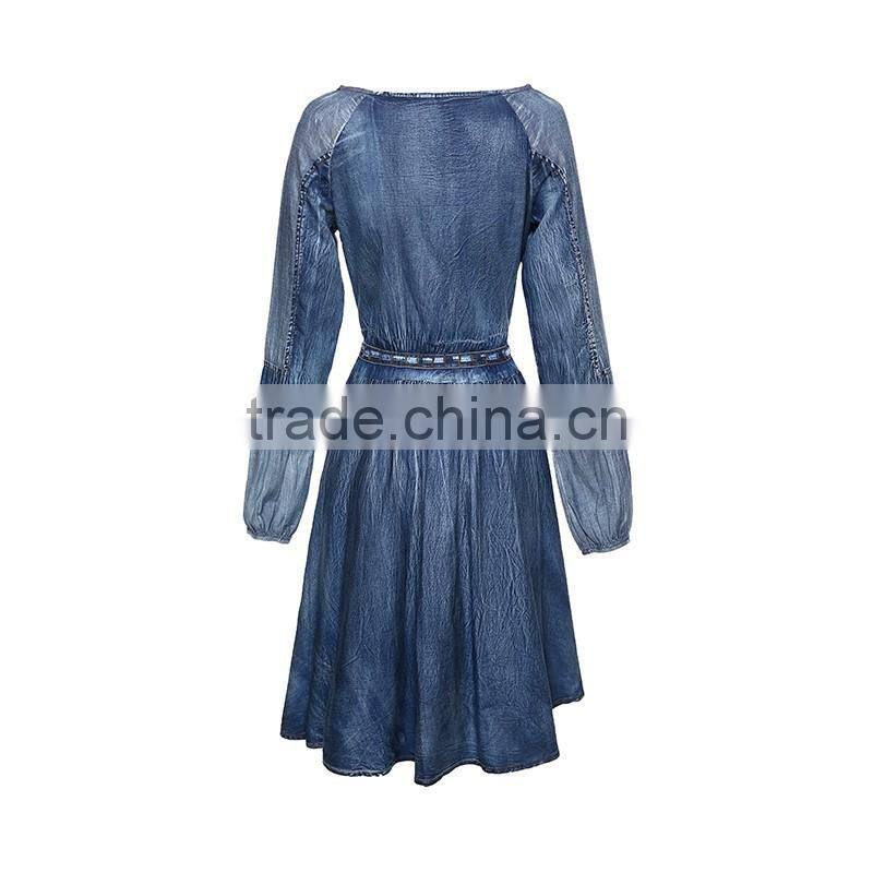 Maxnegio cute vintage style denim knee-lenth slim dress