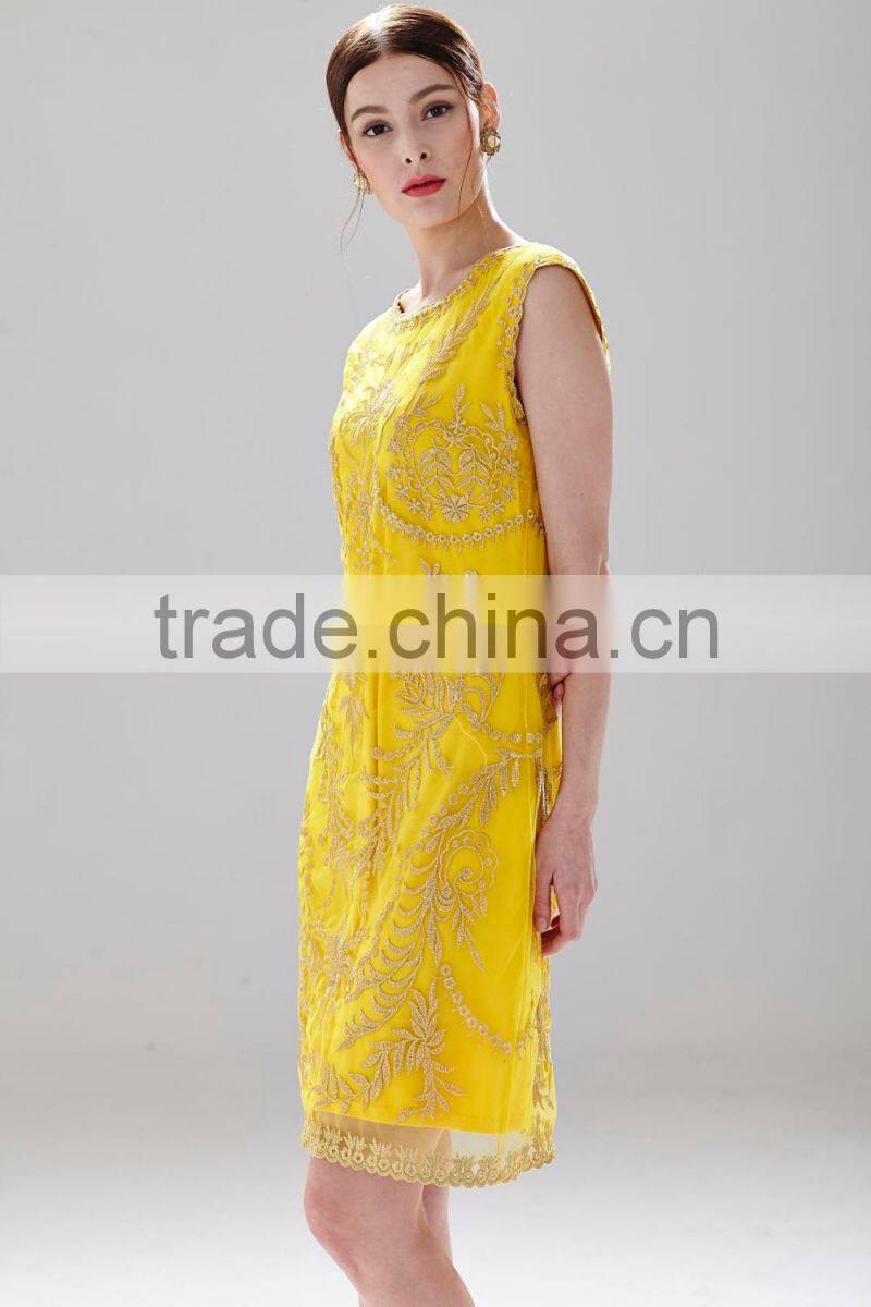 A-Line Neck design shinny gold ladies casual slim fashion dress with zipper black SR-D9789