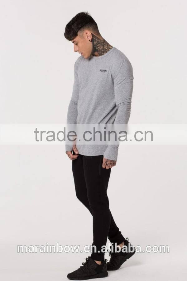 Bulk Wholesale Long Sleeve T Shirt with Thumb hole Soft Grey Blank 95% Cotton 5% Elastane T Shirt for Men