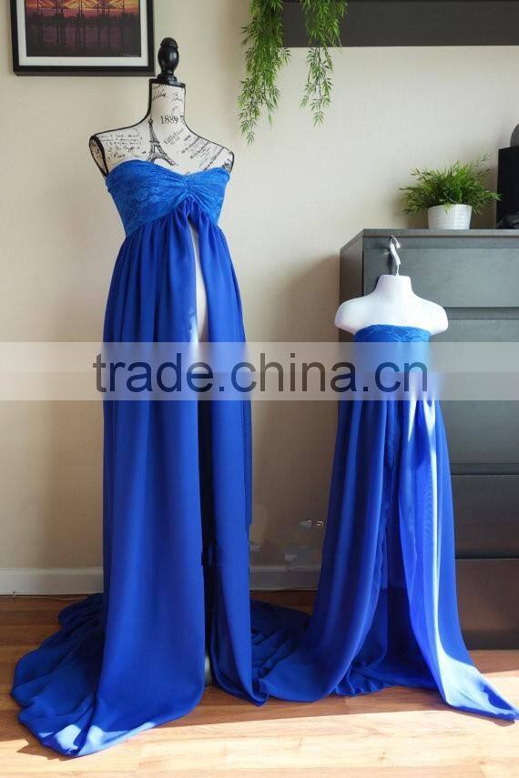 Mommy And Daughter Party Dress Maternity Blue Chiffon Floor Length Gown Dress