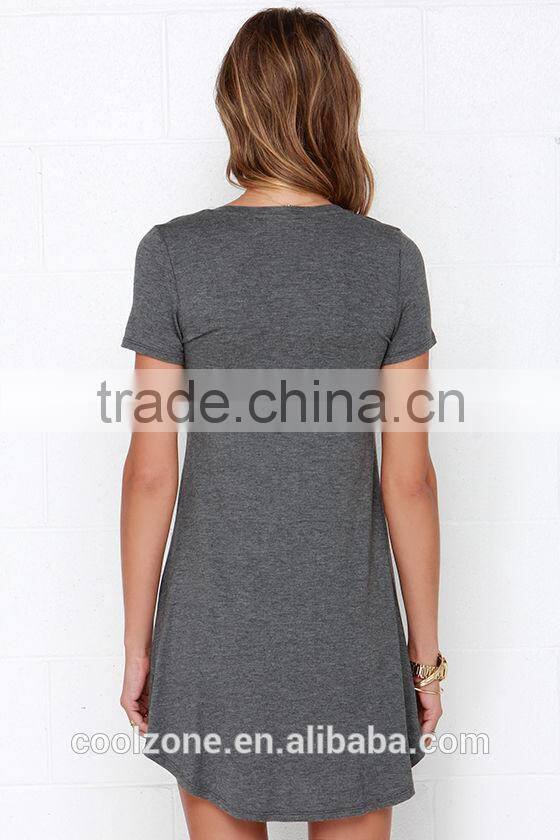 OEM service v neck short sleeves shirt dress women casual dress 2016