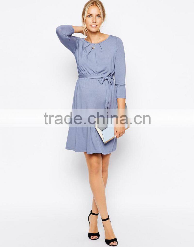 Maternity Exclusive Kate Dress With Belt And Scoop Neck With 3/4 Sleeve
