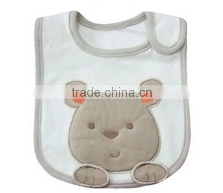 100% Cotton embroidered brown bear Adjustable Baby Burp