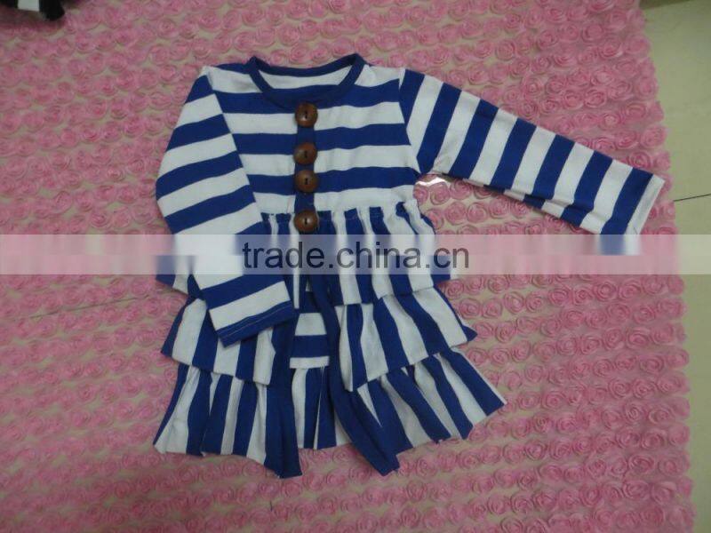 2015 summer blue and white cotton long sleeves with ruffle Stripe thin coat YW-036