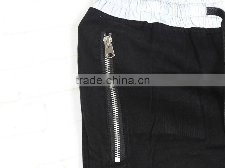 mens knee hole zipper pockement contrast color elastic waistband casual joggers pants
