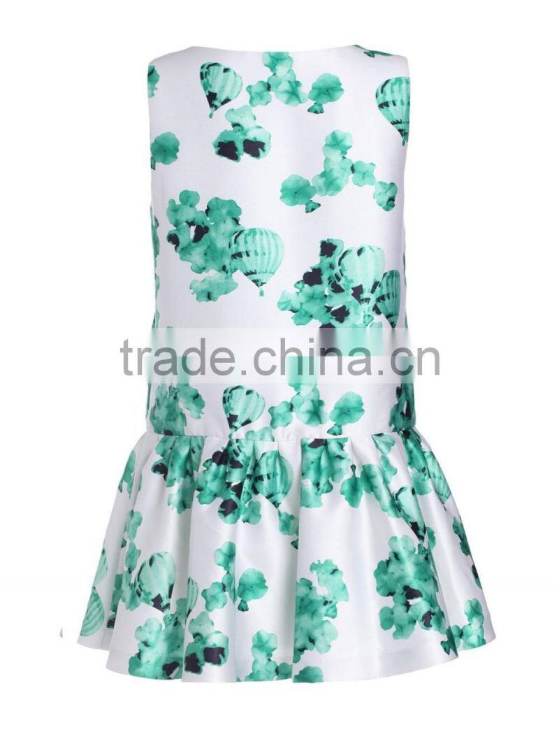 Girls full printing falbala sleeveless Peplum dress