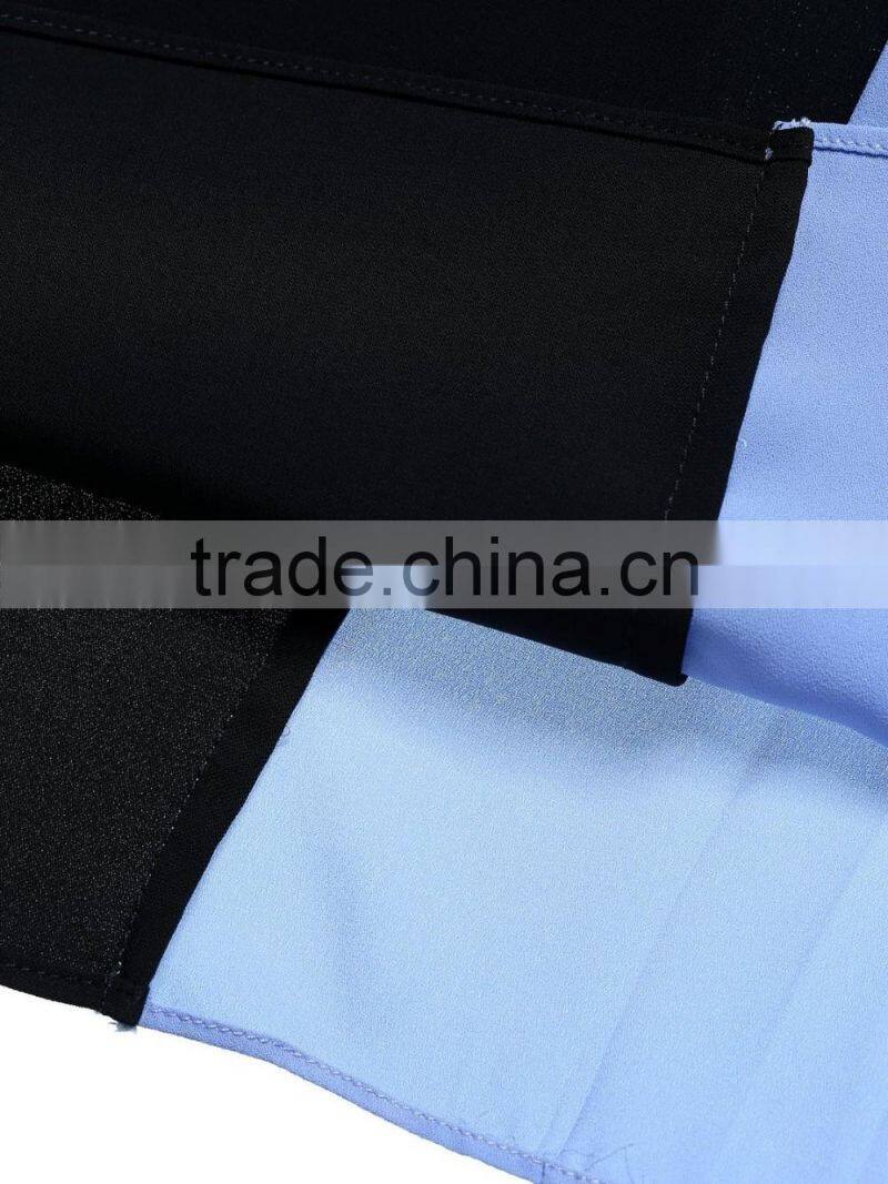 Womens black and blue contrast color chiffon sleeveless simple blank dress