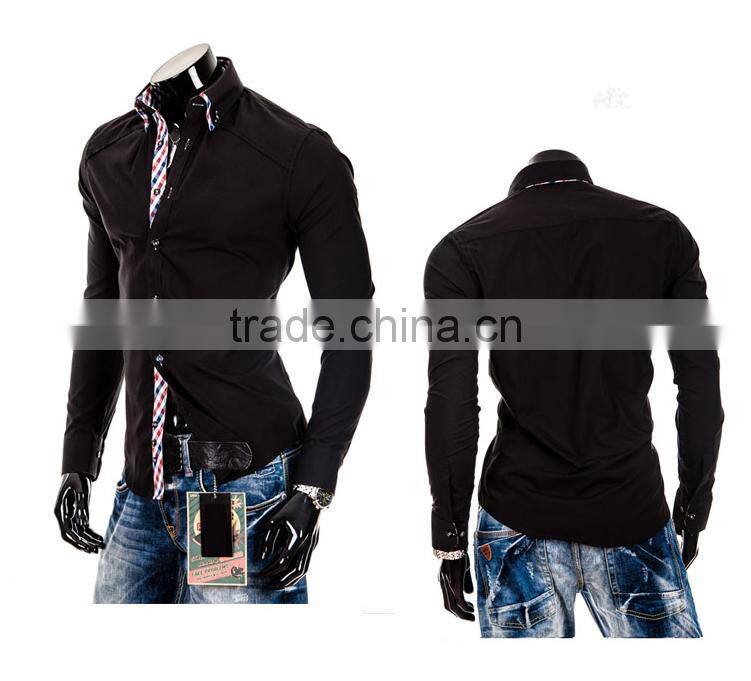 100% cotton solid color slim fit men double collar dress shirt for men