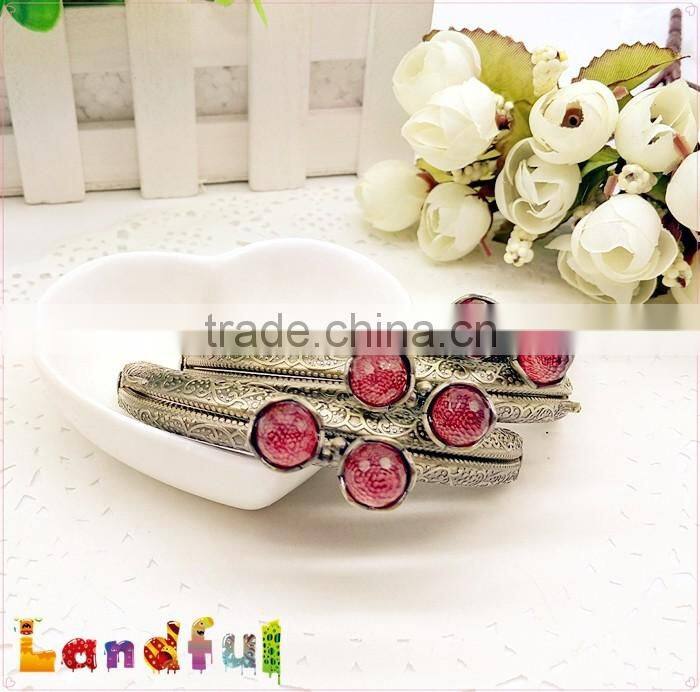 Half Circle Crystal Flower Bead Embossed Lace Kisslock Metal Handbag Frame