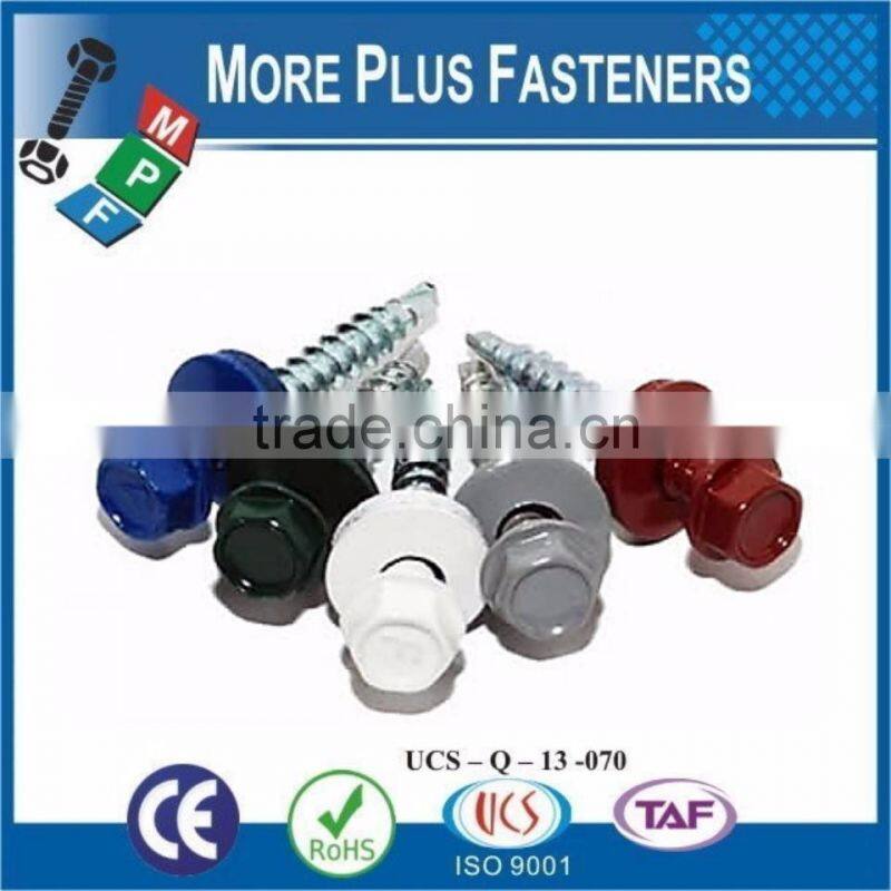 Made in Taiwan Painted Head Hexagon Flange Screw with Bonded Washer Roofing Screw