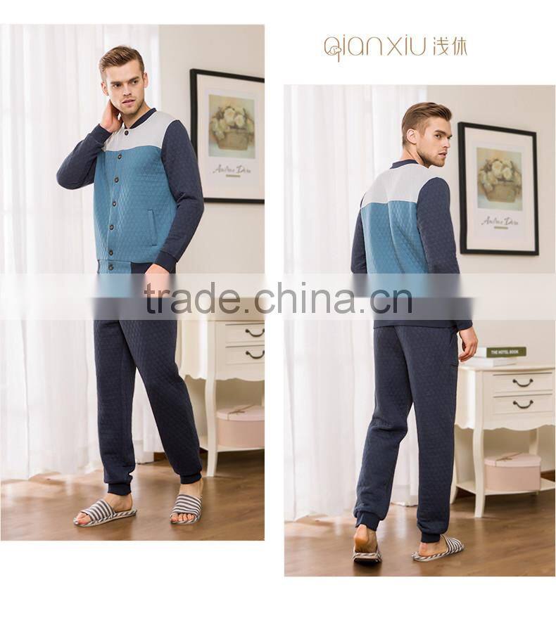 Super Grade Qianxiu Wholesale Long Sleeve Couples Home Suit Buttons Down Women Thermal Pajamas