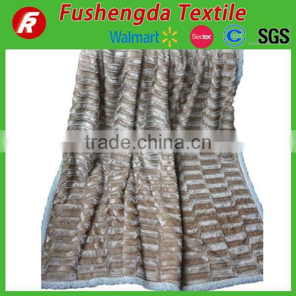 100% polyester pv plush with sherpa for blanket printing bamboo strip brushed design