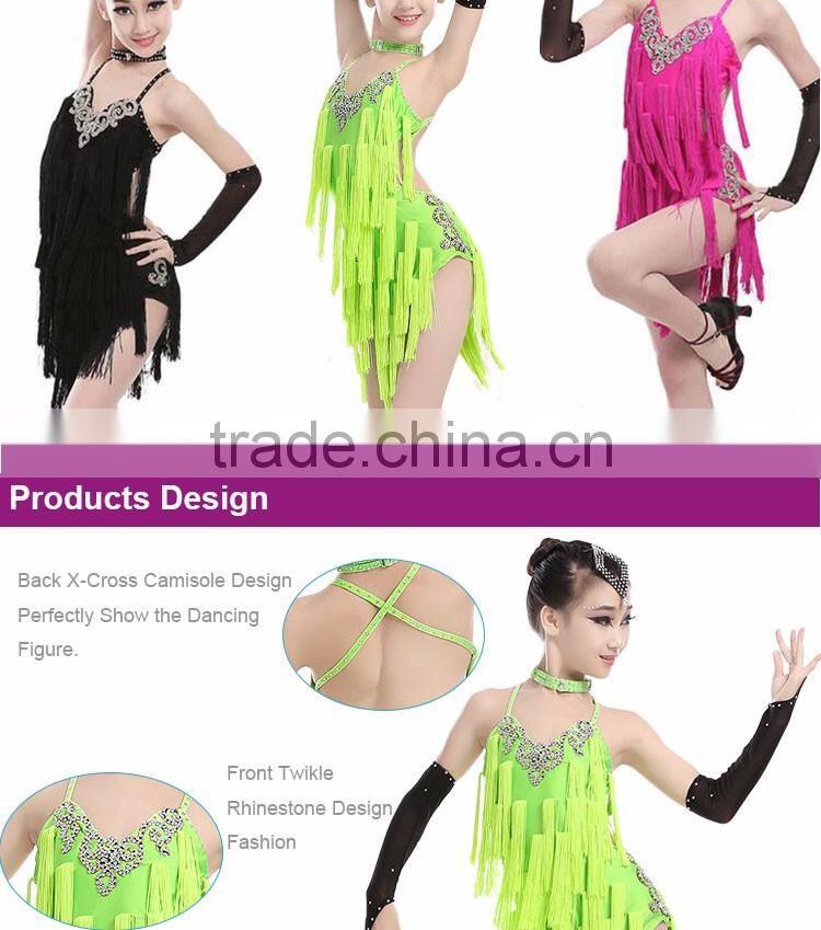 Girls Kids Sexy Cha Cha Samba Latin Salsa Dance Costumes Fringed Competition Latin Dance Dress For Children