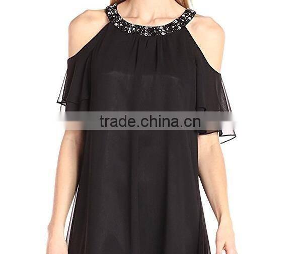 Top quality fashionable beaded cold shoulder dress for bridesmaid dress