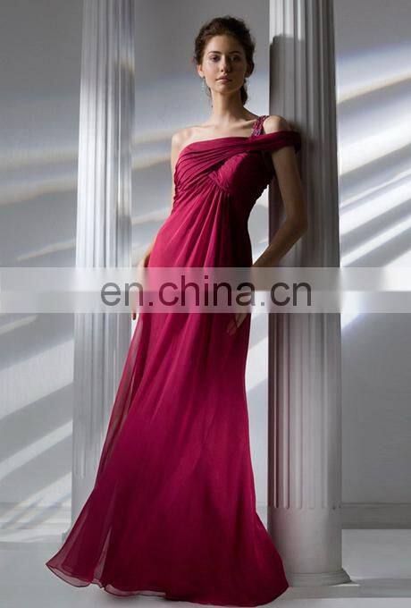 HC2221 Exclusive one shoulder specifical neck red gathered chiffon A-line zipper back full length long 2014 cocktail dresses