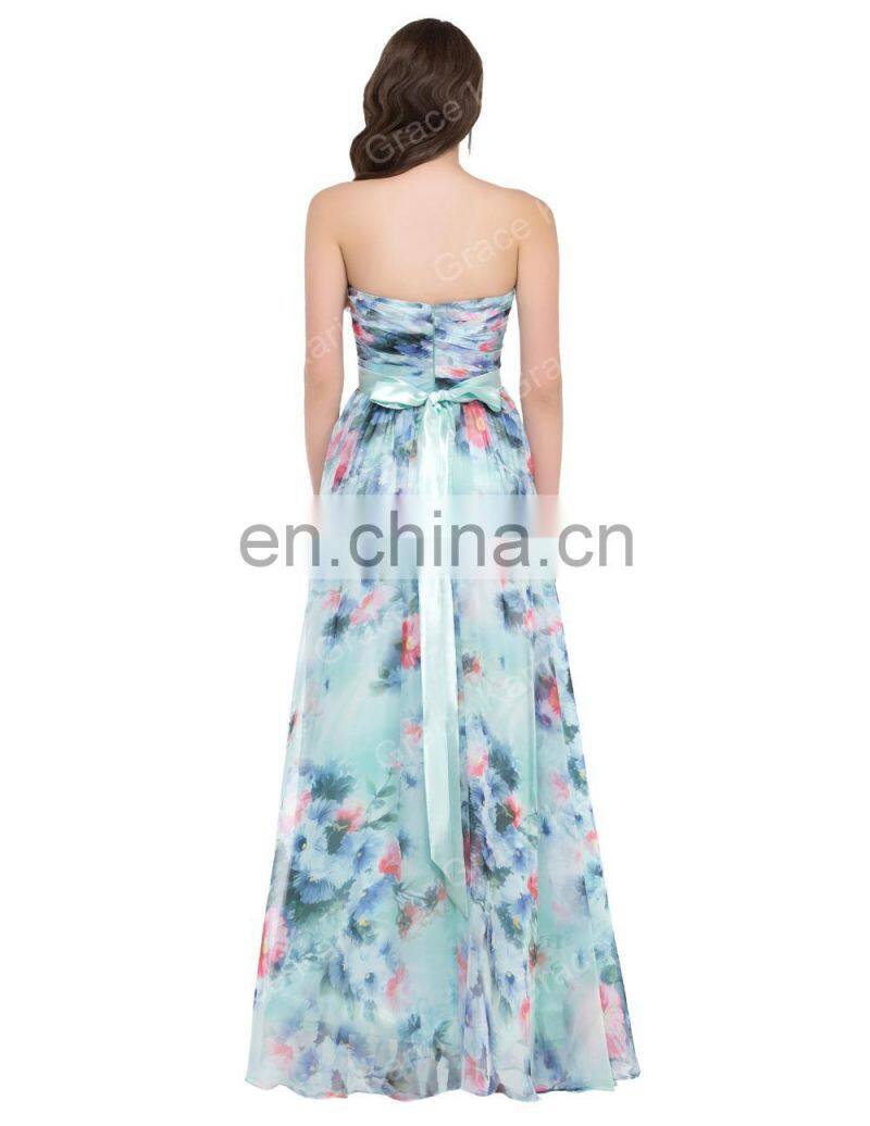 GK Flower Pattern Strapless Chiffon Long Printed Flora Prom Dress 8 Size US 2~16 GK000004