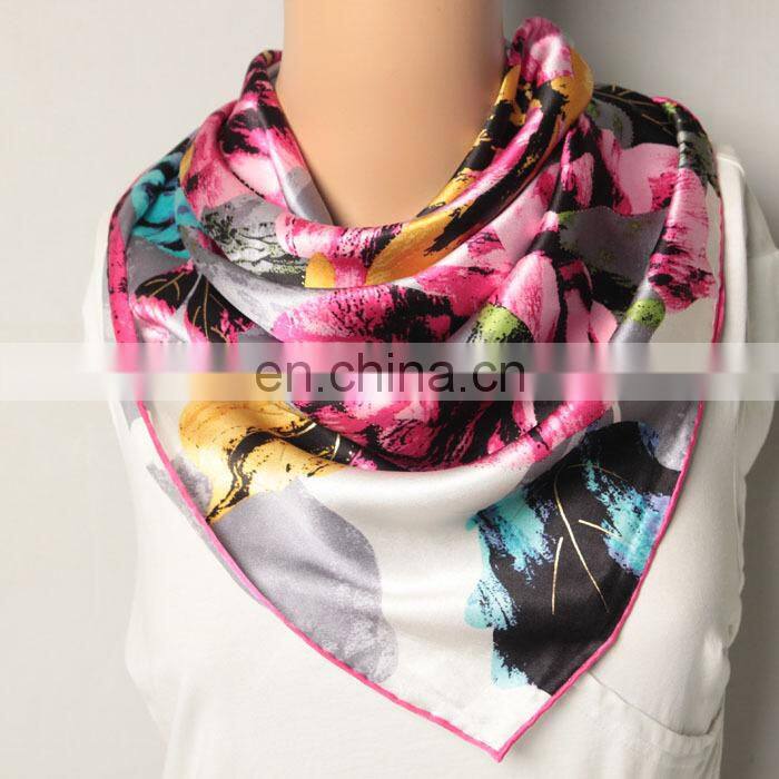 plain new arrival satin square silk scarf