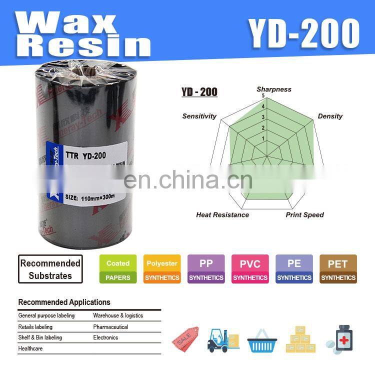 Wax resin thermal transfer ribbon 40 mm zebra bar code printer jumbo roll TTR ribbons