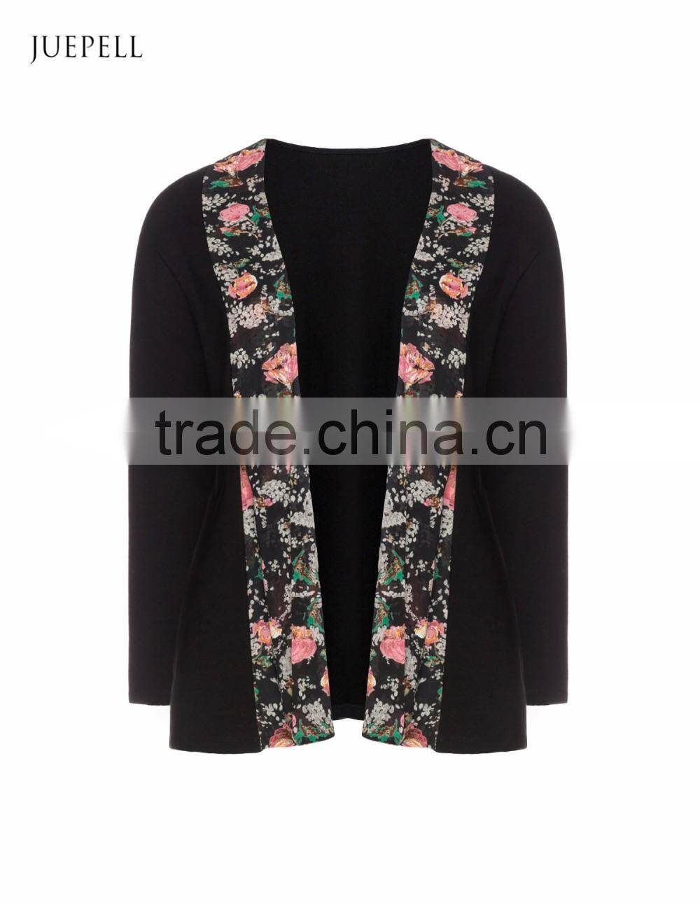 Floral trim blazer women jersey plus size suit women jacket