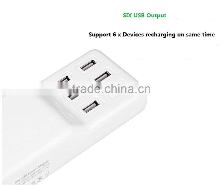 hot new products for 2015 6 port usb charger,5V 12A usb wall charger,6 usb universal charger,wall charger