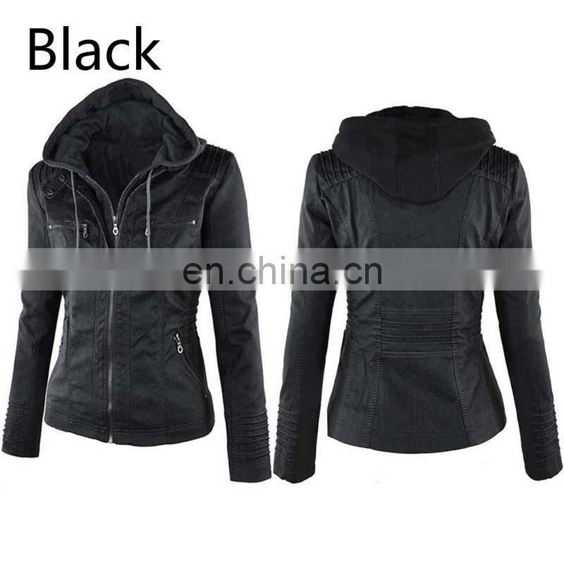 Manufacturer wholesale plus size women's detachable hooded leather jacket jacket motorcycle jacket