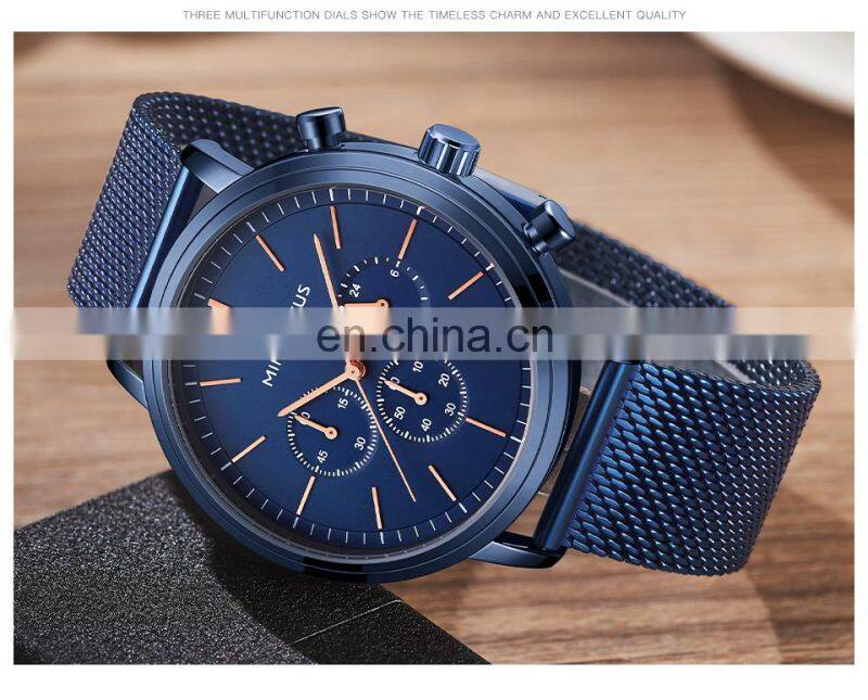 MINI FOCUS 0297G Fashion Men's Wrist Watches Luxury Design Quartz Watch Men 30m Waterproof Blue Stainless Steel Watch