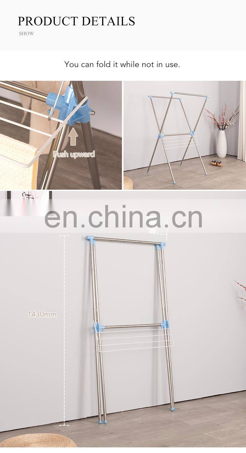 Movable Metal Folding Baby Foldable Clothes Laundry Hanger Cloth Display Rack Stand