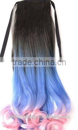 dip dyed three tone pony tail wigs synthetic hair wig hair extension ponytail wig
