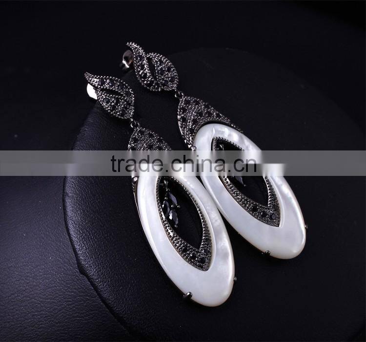 New 2016 Trend Gun White Gold Plated Natural Shell Piece Oval Shape Drop Earrings