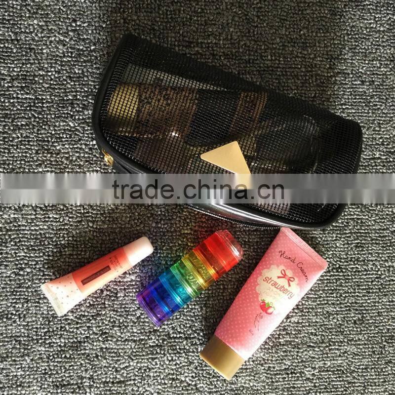 Semicircular transparent makeup bags black net hollow cosmetic bag makeup websites