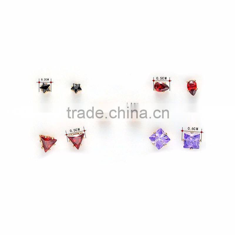 New Vogue Chic Gold Quality Mixed Colors Zircon Earrings Jewelry Set Woman