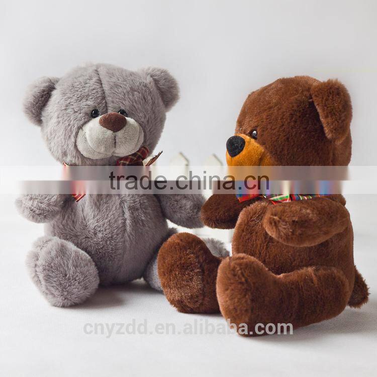 Plush Teddy Grey Bear with Color Bow Toy/ Plush Bear Toy Sitting High 18cm/Soft Stuffed Teddy Bear Grey and Drak Brown