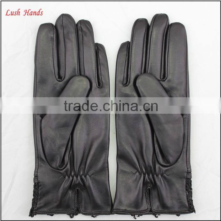 ladies sheepskin leather hand gloves with lace black